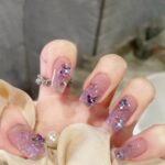 The Pink Truck Set Of 24 Reusable Artificial Nails - Purple Butterfly Design