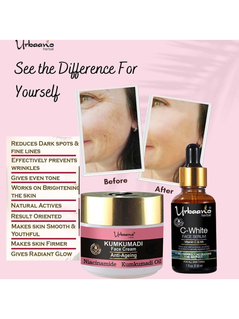 Urbaano Herbal Anti Ageing Cream & Vitamin C Face Serum Skin Care Gift Set 4 Urbaano Herbal Anti Ageing Cream & Vitamin C Face Serum Skin Care Gift Set