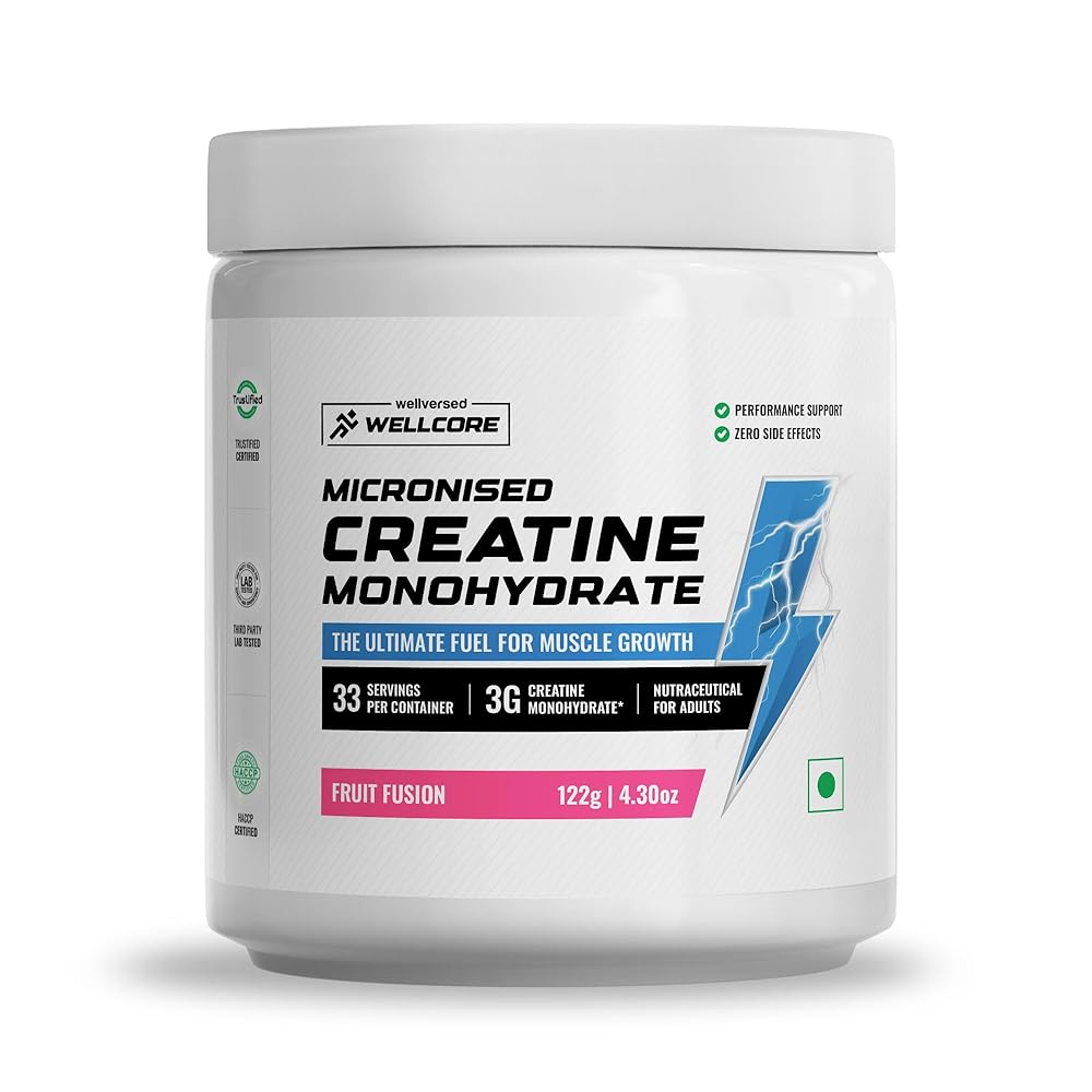 Wellcore - Pure Micronised Creatine Monohydrate | Fruit Fusion (122g, 33 Servings), Rapid Absorption, Enhanced Muscle Strength & Power, Fast Recovery, Increased Muscle Mass 1 Wellcore - Pure Micronised Creatine Monohydrate | Fruit Fusion (122g, 33 Servings), Rapid Absorption, Enhanced Muscle Strength & Power, Fast Recovery, Increased Muscle Mass