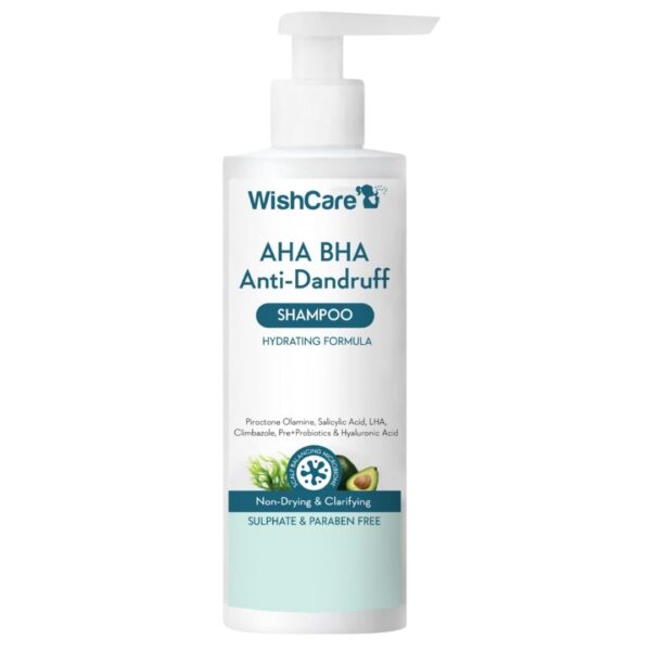 WishCare Hydrating AHA BHA Anti Dandruff Shampoo For Women & Men- Piroctone Olamine, Salicylic Acid, LHA, Climbazole, Pre+Probiotics & Hyaluronic Acid - Paraben & Sulphate Free...