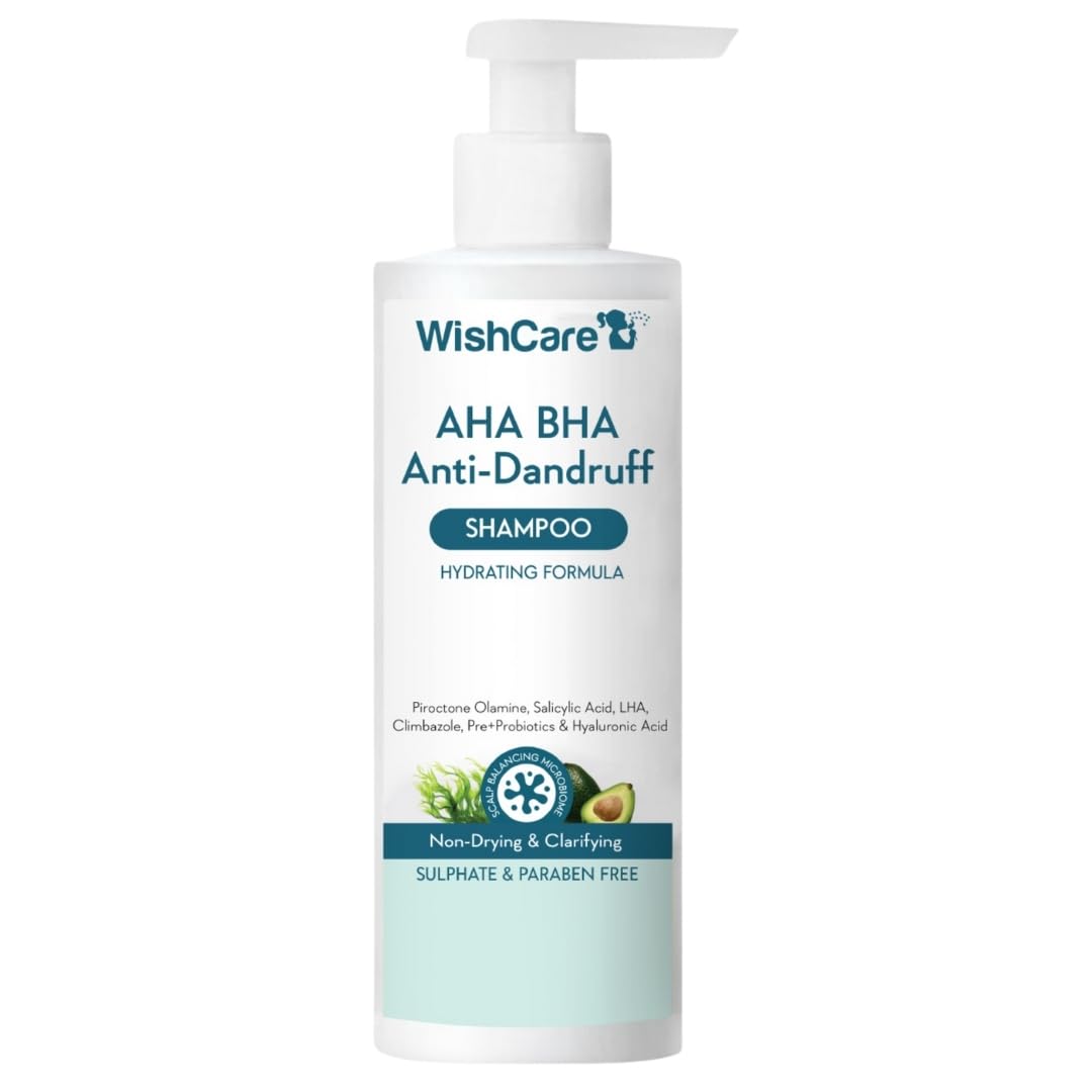WishCare Hydrating AHA BHA Anti Dandruff Shampoo For Women & Men 1 WishCare Hydrating AHA BHA Anti Dandruff Shampoo For Women & Men- Piroctone Olamine, Salicylic Acid, LHA, Climbazole, Pre+Probiotics & Hyaluronic Acid - Paraben & Sulphate Free...