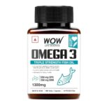 WOW Life Science Omega-3 Fish Oil 1300 mg Triple Strength - 550mg EPA & 350mg DHA for Joints, Heart & Brain Health 60 Capsules