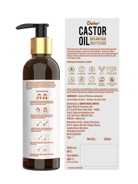 Dabur 100% Natural Cold Pressed Castor Oil To Promote Hair Growth & Shine - 200 ml 2 Dabur 100% Natural Cold Pressed Castor Oil To Promote Hair Growth & Shine - 200 ml