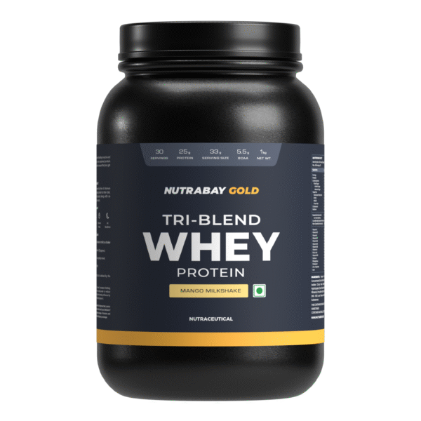 Nutrabay Gold Tri-Blend Whey Protein - 1 Kg (2.2 Lb), Mango Milkshake