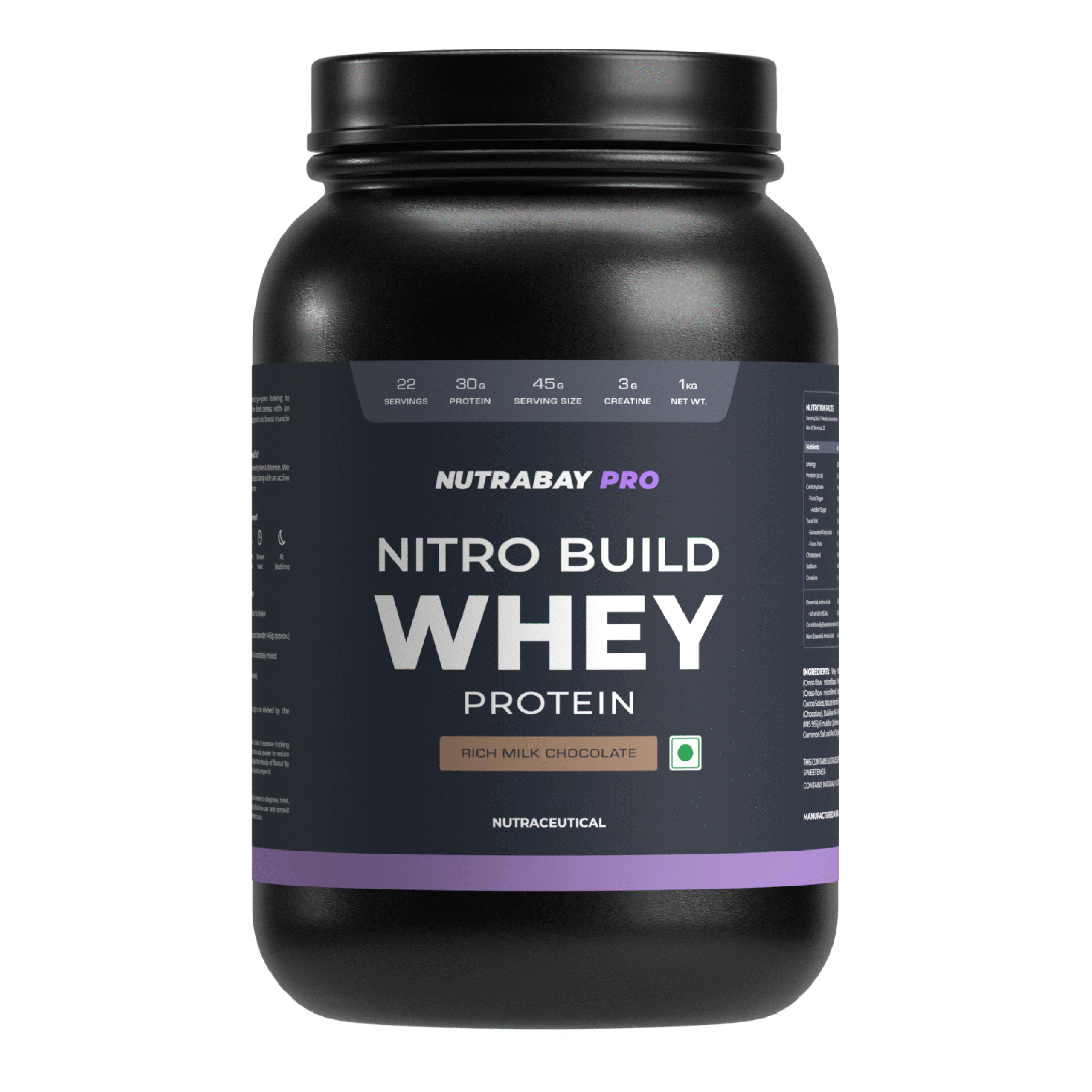 Nutrabay Pro Nitro Build Whey Protein - 1 Kg (2.2 Lb), Rich Milk Chocolate 1 Nutrabay Pro Nitro Build Whey Protein - 1 Kg (2.2 Lb), Rich Milk Chocolate