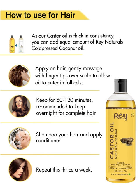 Rey Naturals Pack Of 2 Cold-Pressed 100% Pure Castor Oil 400 ml 3 Rey Naturals Pack Of 2 Cold-Pressed 100% Pure Castor Oil 400 ml