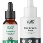 Aravi Organic Set of 100% Pure Rosemary Essential Oil & Hair Growth Serum for Hair Growth