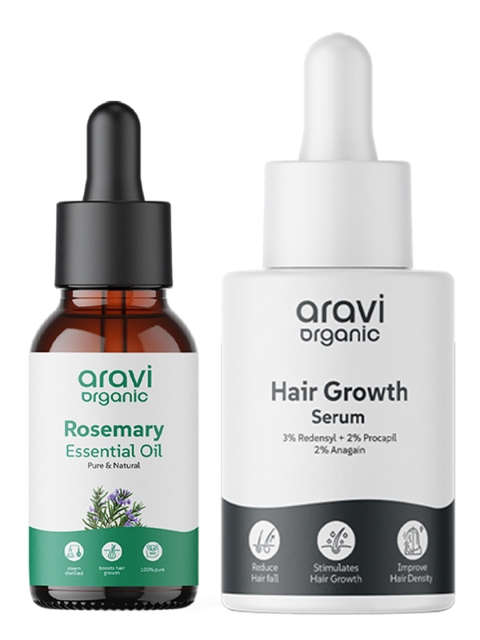 Aravi Organic Set of 100% Pure Rosemary Essential Oil & Hair Growth Serum for Hair Growth