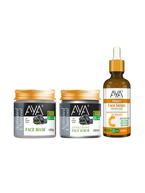 AYA Set Of 3 Vitamin C Face Serum-50ml Charcoal Face Mask -120gm & Face Scrub-100g