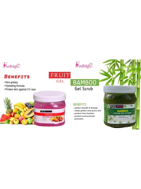 FEELHIGH Set Of 2 Fruit Gel And Bamboo Gel Scrub - 500gm + 500gm 2 FEELHIGH Set Of 2 Fruit Gel And Bamboo Gel Scrub - 500gm + 500gm