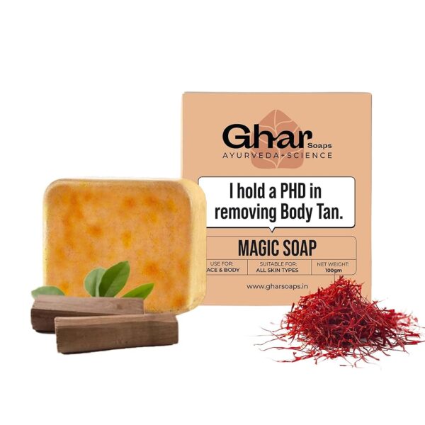 Ghar Soaps Sandalwood & Saffron Magic Soaps For Bath (100 Gms Pack Of 1) | Paraben Free | Chandan & Kesar Bath Soap | Handmade Soaps For Glowing | Skin Brightening Soap For Men...