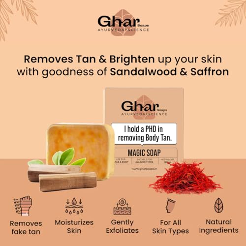 Ghar Soaps Sandalwood & Saffron Magic Soaps For Bath (100 Gms Pack Of 1) | Paraben Free | Chandan & Kesar Bath Soap | Handmade Soaps For Glowing | Skin Brightening Soap For Men... 2 Ghar Soaps Sandalwood & Saffron Magic Soaps For Bath (100 Gms Pack Of 1) | Paraben Free | Chandan & Kesar Bath Soap | Handmade Soaps For Glowing | Skin Brightening Soap For Men...