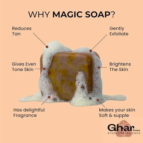 Ghar Soaps Sandalwood & Saffron Magic Soaps For Bath (100 Gms Pack Of 1) | Paraben Free | Chandan & Kesar Bath Soap | Handmade Soaps For Glowing | Skin Brightening Soap For Men... 4 Ghar Soaps Sandalwood & Saffron Magic Soaps For Bath (100 Gms Pack Of 1) | Paraben Free | Chandan & Kesar Bath Soap | Handmade Soaps For Glowing | Skin Brightening Soap For Men...
