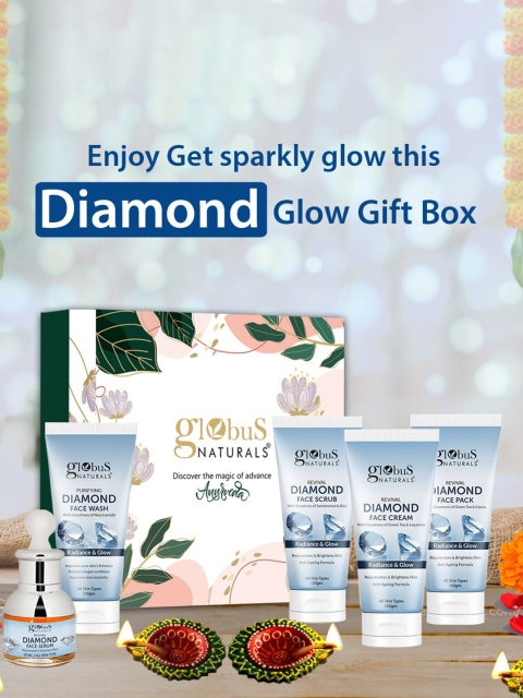 Globus naturals Revival Diamond Face Wash-Cream-Scrub Face Pack & Face Serum Gift Set 3 Globus naturals Revival Diamond Face Wash-Cream-Scrub Face Pack & Face Serum Gift Set