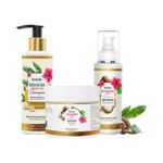 INDALO 3 Pieces Banana Hibiscus Shampoo with Anti-Frizz Hair Repair Serum & Mask