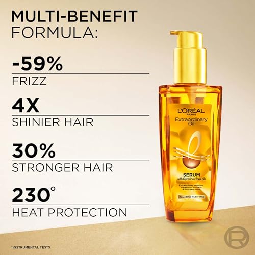 L'Oreal Paris Serum, Protection and Shine, For Dry, Flyaway & Frizzy Hair, With 6 Rare Flower Oils, Extraordinary Oil, 100ml 2 L'Oreal Paris Serum, Protection and Shine, For Dry, Flyaway & Frizzy Hair, With 6 Rare Flower Oils, Extraordinary Oil, 100ml