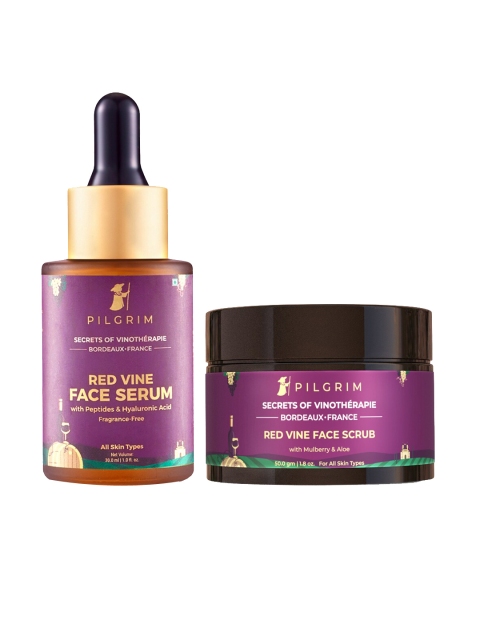 Pilgrim Set Of 2 Magenta Red Vine Face Serum & Scrub
