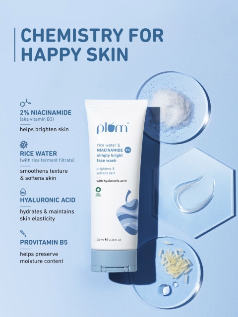 Plum Simply Bright 2% Niacinamide Face Wash With Rice Water-100ml 5 Plum Simply Bright 2% Niacinamide Face Wash With Rice Water-100ml