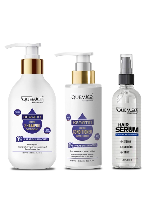 Quemico Professionnel Set Of 3 Keratin Protein Shampoo Conditioner & Hair Serum 500ml