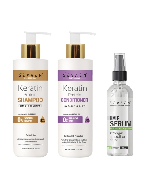 SEVAEN Set of Keratin Shampoo 250 ml - Keratin Conditioner 250 ml - Hair Serum 50 ml