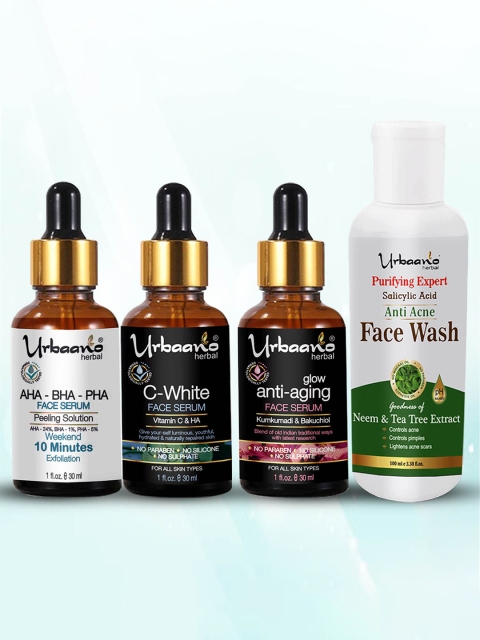 Urbaano Herbal Set Of 4 AHA BHA Peeling Serum Skin Care Kit