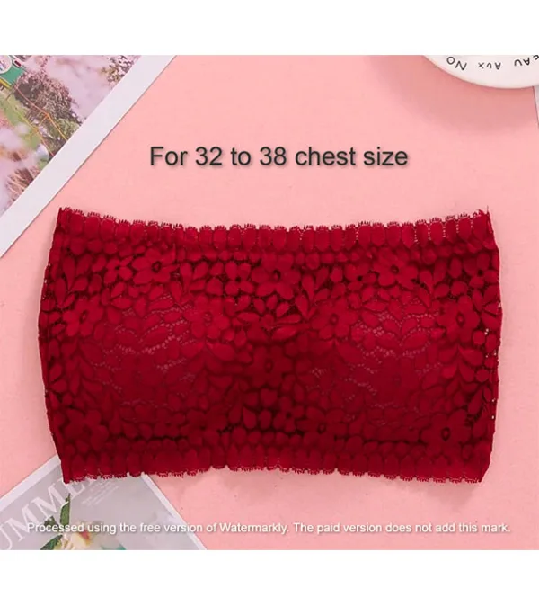 Imported Padded Push Up Lace Tube Strapless Bra For Women - One Piece Red