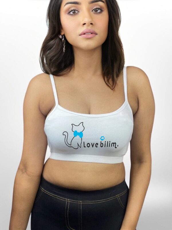 Kitty Print Soft Bra White