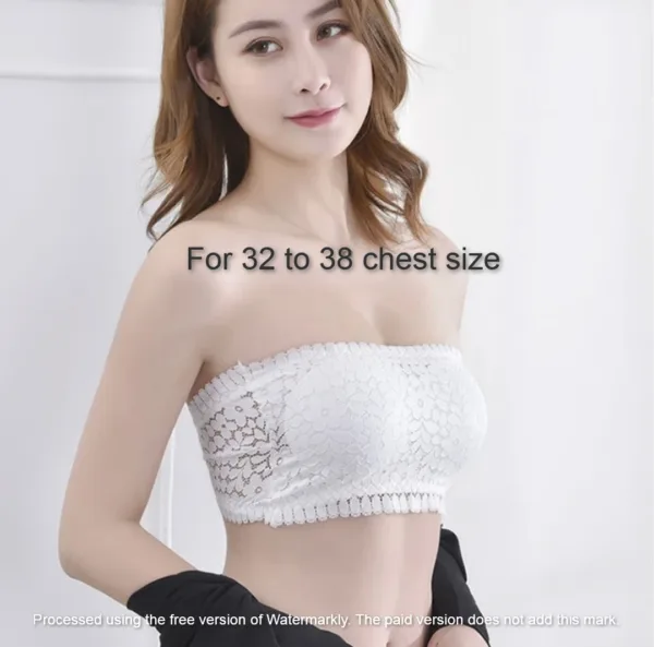 Padded Push Up Lace Tube Strapless Bra For Women Free Size bra (One Piece) White