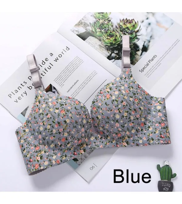 Premium Floral Push Up Seamless Printed Bra for Women - Bra Blue