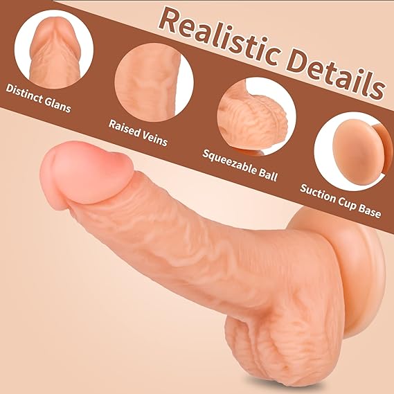 Realistic Dildos, XINBALE 7.3 Inch Dildo with Suction Cup for Hands-Free 2 Realistic Dildos, XINBALE 7.3 Inch Dildo with Suction Cup for Hands-Free