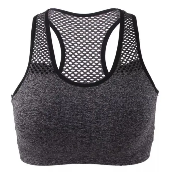 Women Bra Yoga Bra Mesh Hollow Out Breathable Fitness Shockproof Quick drying on the back For Running Gym Push Up Air Bra Grey