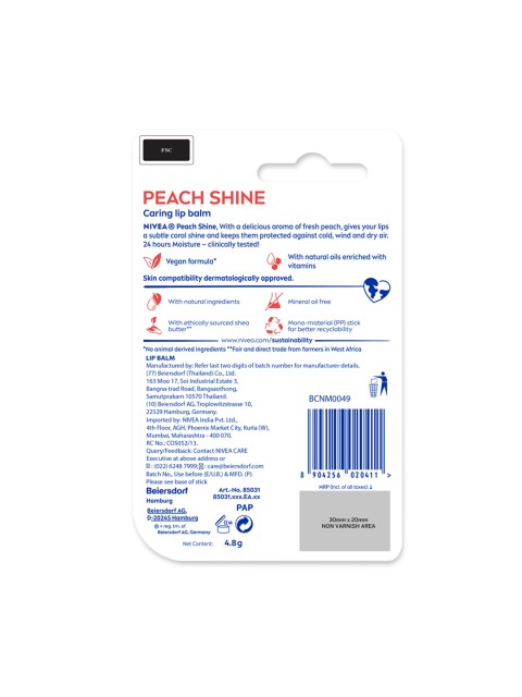 Buy Nivea Caring Lip Balm Peach Shine 4.8g - - Personal Care for Women 3 Buy Nivea Caring Lip Balm Peach Shine 4.8g - - Personal Care for Women