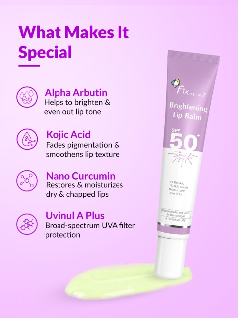 FIXDERMA 4% Kojic Acid SPF 50+PA+++ Brightening LipBalm With 1%Alpha Arbutin 15ml - Purple 3 FIXDERMA 4% Kojic Acid SPF 50+PA+++ Brightening LipBalm With 1%Alpha Arbutin 15ml - Purple