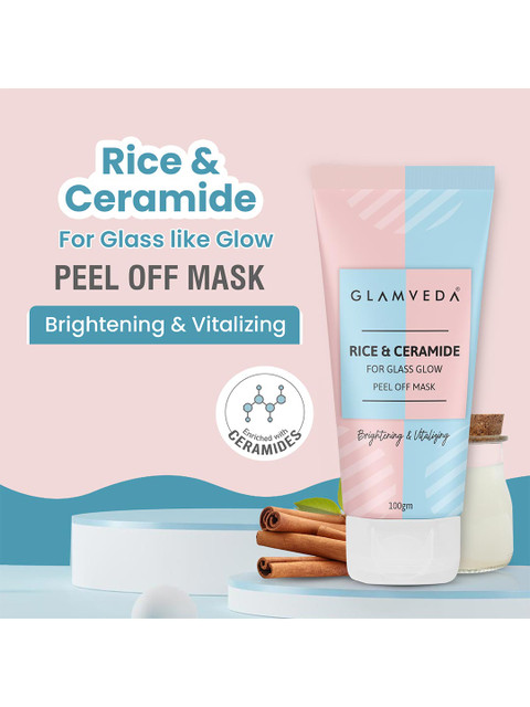 GLAMVEDA Rice & Ceramide Glass Skin Brightening & Vitalizing Peel Off Mask - 100 gm