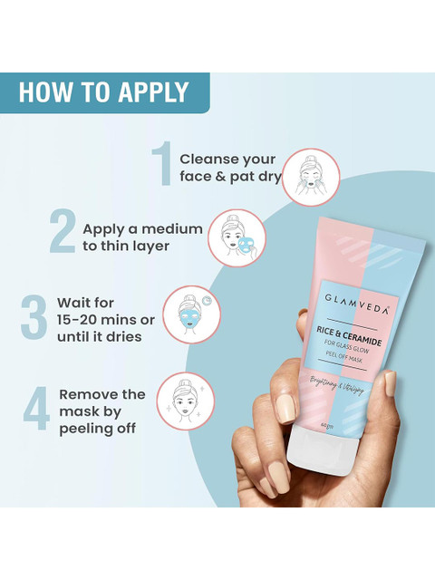 GLAMVEDA Rice & Ceramide Glass Skin Brightening & Vitalizing Peel Off Mask - 100 gm 6 GLAMVEDA Rice & Ceramide Glass Skin Brightening & Vitalizing Peel Off Mask - 100 gm