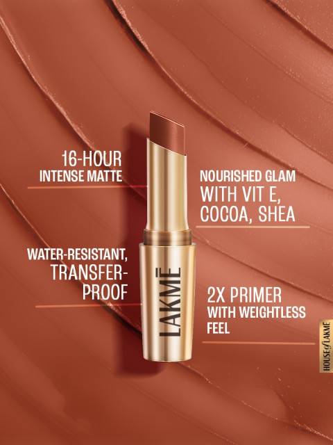 Lakme 9to5 Powerplay Lasts 16hrs Priming Matte Lipstick - Caramel Latte, 3.6g 4 Lakme 9to5 Powerplay Lasts 16hrs Priming Matte Lipstick - Caramel Latte, 3.6g