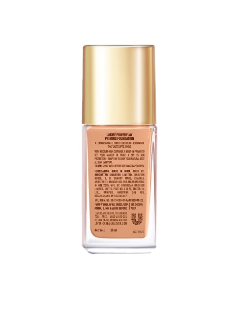 Lakme 9to5 Powerplay Priming Foundation, Built in Primer, SPF 20, Neutral Honey, 25 ml 2 Lakme 9to5 Powerplay Priming Foundation, Built in Primer, SPF 20, Neutral Honey, 25 ml