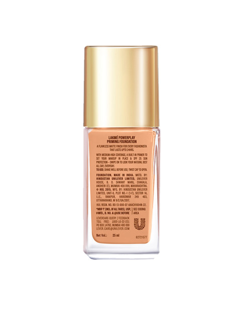 Lakme 9to5 Powerplay Priming Foundation, Built in Primer, SPF 20, Warm Beige, 25 ml 2 Lakme 9to5 Powerplay Priming Foundation, Built in Primer, SPF 20, Warm Beige, 25 ml