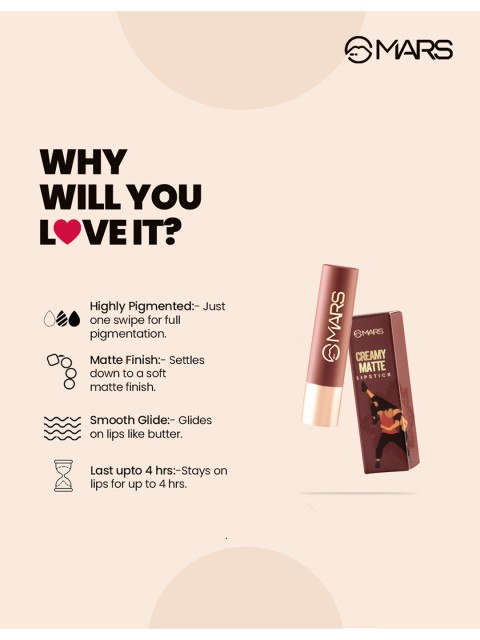 MARS Creamy Matte Ultra Pigmented Long Lasting Bullet Lipstick - Khoobsurat Kuchipudi 12 4 MARS Creamy Matte Ultra Pigmented Long Lasting Bullet Lipstick - Khoobsurat Kuchipudi 12