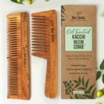 Nat Habit 2Pcs Kacchi Neem Handmade Dual + Wide Wooden Tooth Comb for Long Thick Hair