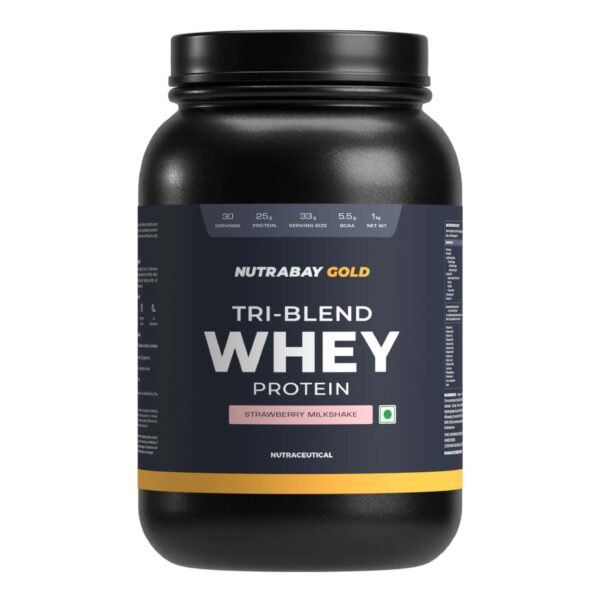 Nutrabay Gold Tri-Blend Whey Protein Strawberry Milkshake - 1kg