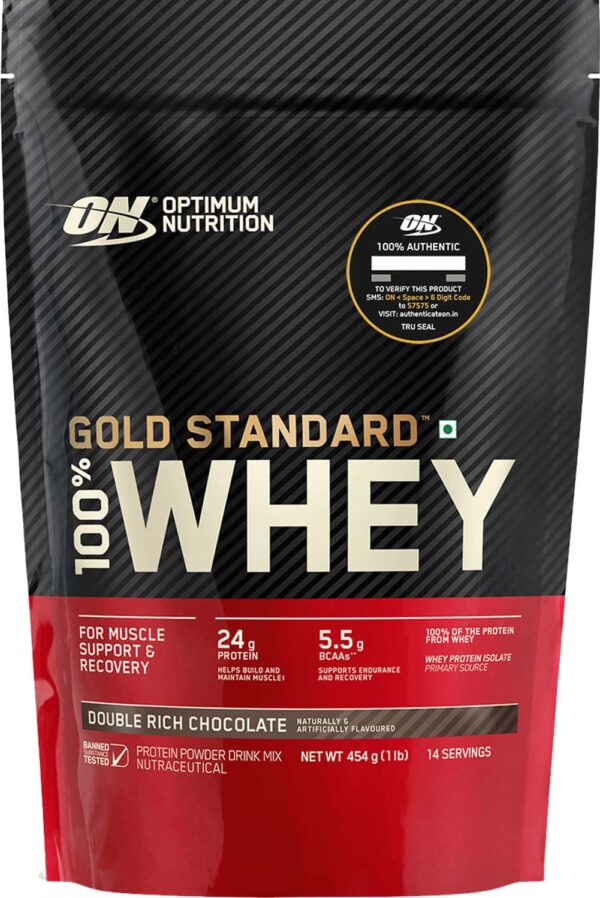 Optimum Nutrition (On) Gold Standard 100% Whey Protein Double Rich Chocolate Flavour 454gm Powder