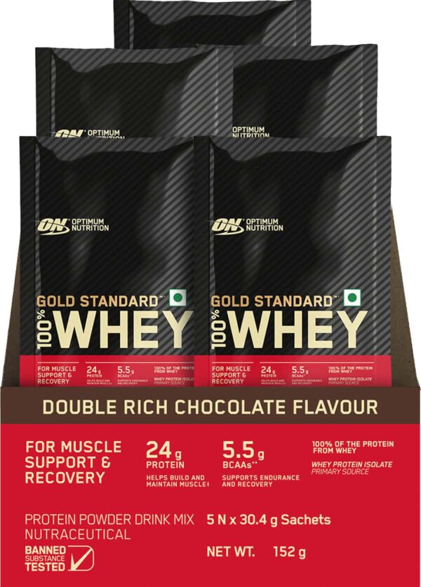 Optimum Nutrition (On) Gold Standard 100% Whey Protein Double Rich Chocolate 5x30.4g Sachet 150g
