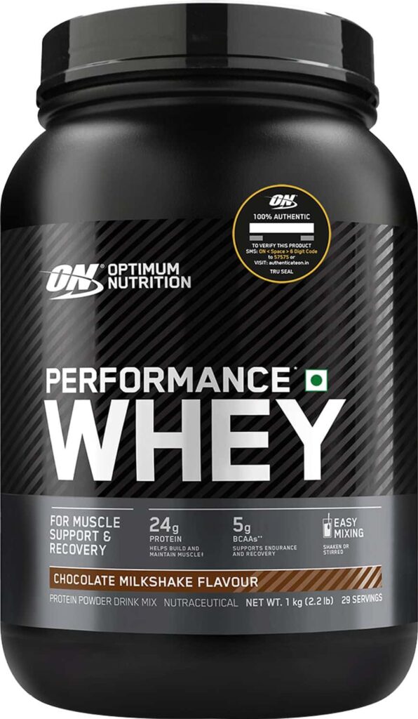 Optimum Nutrition (On) Performance Whey | Chocolate Milkshake Flavour | Powder | Jar | 1 Kg