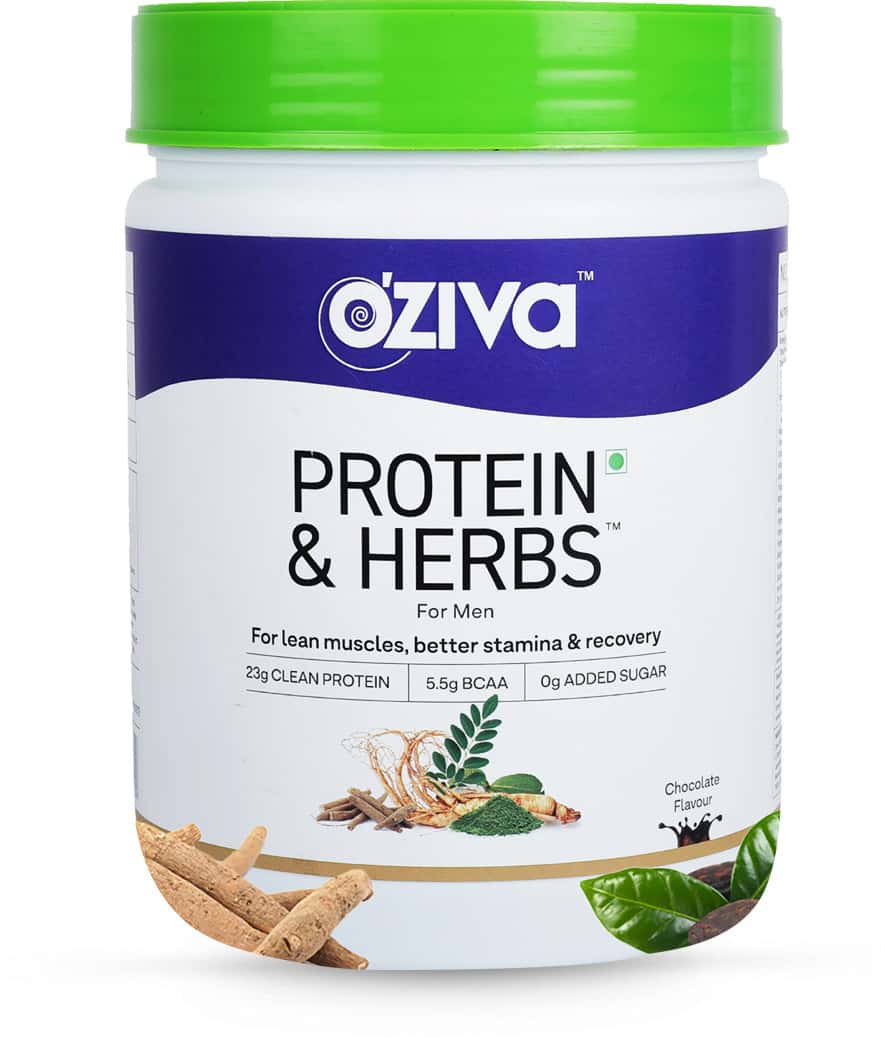 Oziva Protein & Herbs For Men Chocolate (500g) | For Muscle Building Clean 1 Oziva Protein & Herbs For Men Chocolate (500g) | For Muscle Building Clean