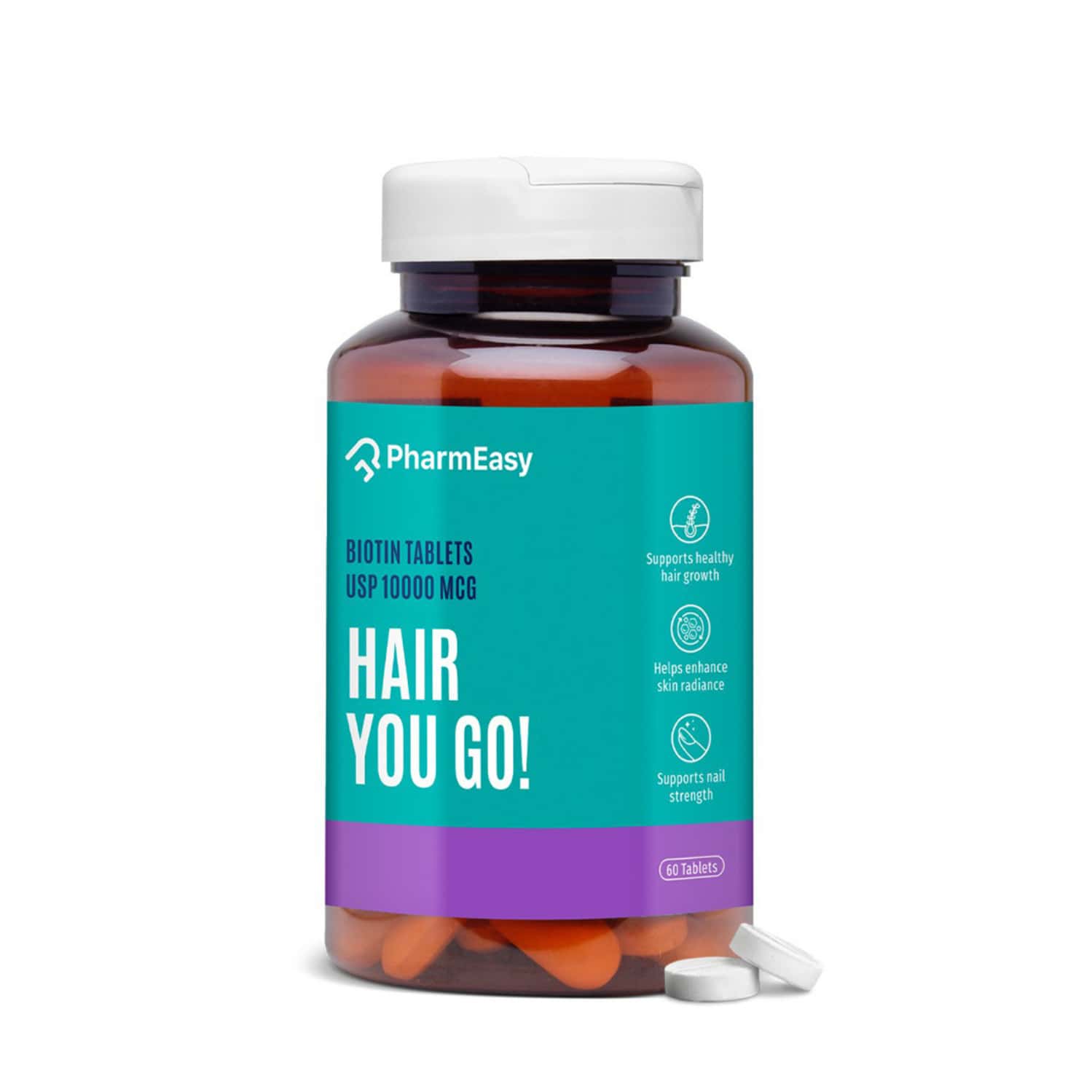 Pharmeasy Biotin 10000mcg - For Hair | Skin & Nails - Bottle Of 60 1 Pharmeasy Biotin 10000mcg - For Hair | Skin & Nails - Bottle Of 60