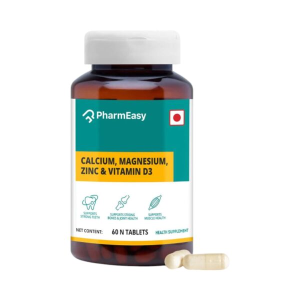 Pharmeasy Calcium Magnesium Vitamin D3 & Zinc - Bones & Dental Health - Bottle 60