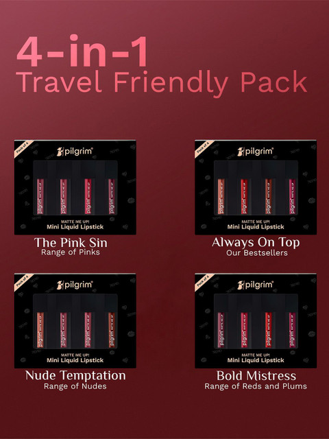 Pilgrim Set Of 4 Matte Me Up Mini Liquid Lipstick - 4 ml Each - The Pink Sin 5 Pilgrim Set Of 4 Matte Me Up Mini Liquid Lipstick - 4 ml Each - The Pink Sin