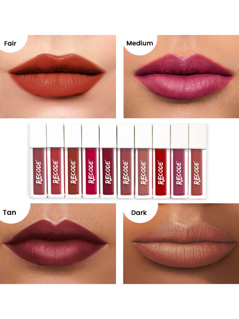 Recode Set Of 10 Silky Matte Transfer Proof Mini Liquid Lipstick 1.25 ml Each 3 Recode Set Of 10 Silky Matte Transfer Proof Mini Liquid Lipstick 1.25 ml Each