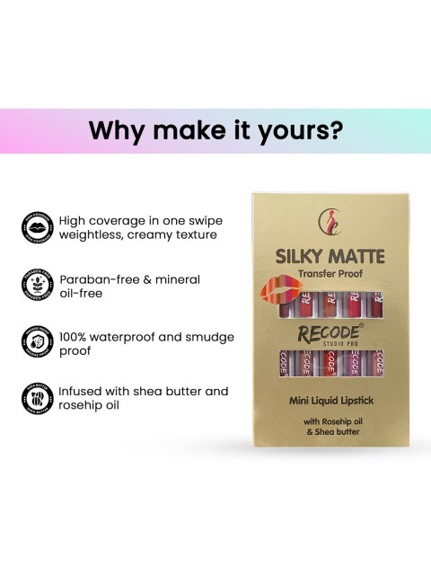 Recode Set Of 10 Silky Matte Transfer Proof Mini Liquid Lipstick 1.25 ml Each 5 Recode Set Of 10 Silky Matte Transfer Proof Mini Liquid Lipstick 1.25 ml Each